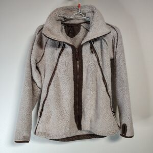 Kuhl Women's Cream Sherpa Fleece Jacket with Brown Trim